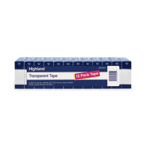 Highland Transparent Tape, 1" Core, 0.75" x 83.33 ft, Clear, 12/Pack (Pack)