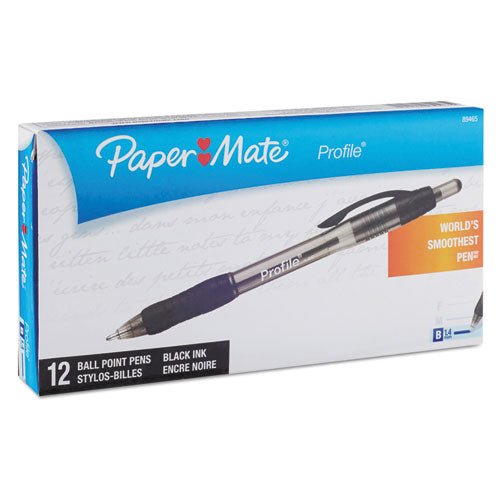 Paper Mate® Profile Ballpoint Pen, Retractable, Bold 1.4 mm, Black Ink, Translucent Black Barrel, Dozen (Pack)