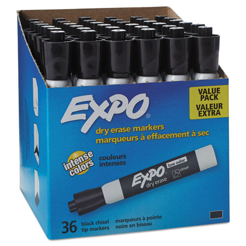 Expo® Low-Odor Dry-Erase Marker Value Pack, Broad Chisel Tip, Black, 36/Box (Pack)