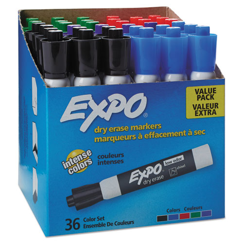 Expo® Low-Odor Dry-Erase Marker Value Pack, Broad Chisel Tip, Assorted Colors, 36/Box (Pack)