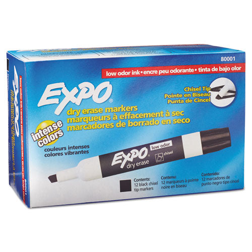 Expo® Low-Odor Dry-Erase Marker, Broad Chisel Tip, Black, Dozen (Pack)