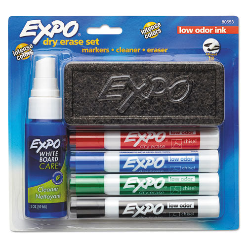 Expo® Low-Odor Dry Erase Marker Starter Set, Broad Chisel Tip, Assorted Colors, 4/Set (Pack)