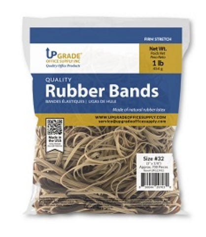 Upgrade Office Supply UPG22432 Rubber Bands, Size #32 (3" x 1/8"), 1 lb. Bag, Approx. 700 Bands, Natural Crepe, Made in USA (Pack)