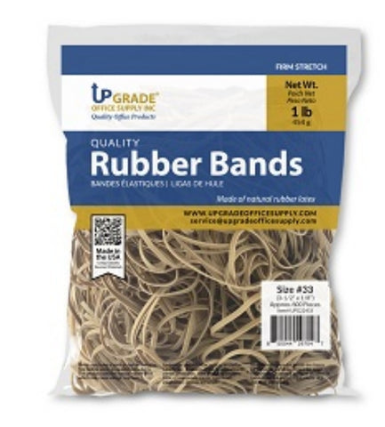 Upgrade Office Supply UPG22433 Rubber Bands, Size #33 (3-1/2 x 1/8"), 1 lb. Bag, Approx. 600 Bands, Natural Crepe, Made in USA (Pack)