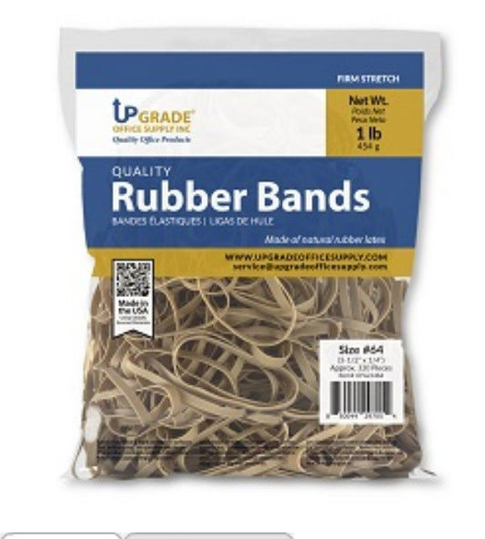 Upgrade Office Supply UPG22464 Rubber Bands, Size #64 (3-1/2" x 1/4"), 1 lb. Bag, Approx. 320 Bands, Natural Crepe, Made in USA (Pack)