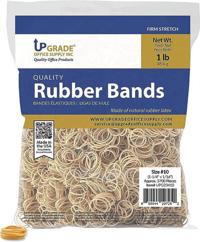 Upgrade Office Supply UPG23410 Rubber Bands, Size #10 (1-1/4" x 1/16"), 1 lb. Bag, Approx. 3700 Bands, Natural Crepe, Made in USA (Pack)